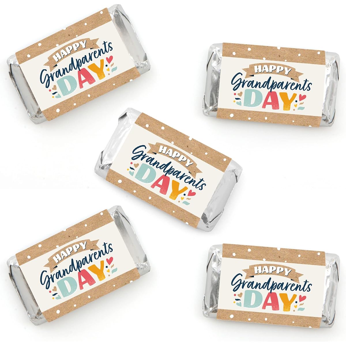 Big Dot of Happiness Happy Grandparents Day - Mini Candy Bar Wrapper Stickers - Grandma and Grandpa Party Small Favors - 40 Pieces