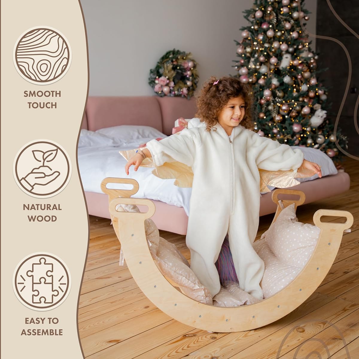 Goodevas Wooden Ladder Arch for Climbing Montessori Gym Toddler Kids Ladder Climber Eco Friendly Waldorf Rocker Ages 1-7