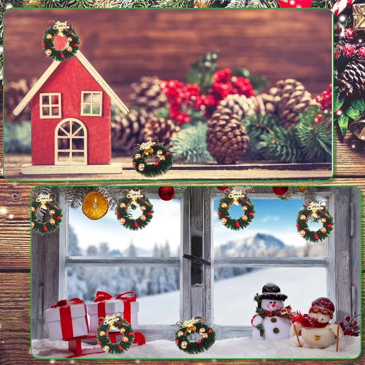 Mini Christmas Wreath Dollhouse Miniature Christmas Tree Decoration Garland Wreath Minicraft Wreath Winter Snow Decoration for Decorating and Model Making 20pcs