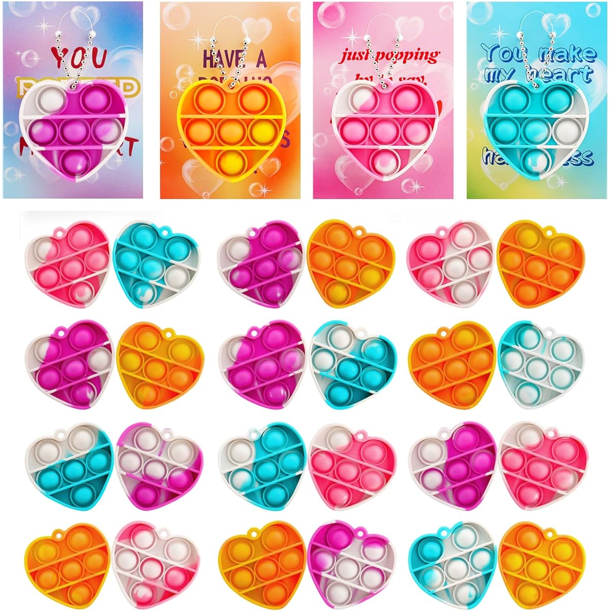 Valentine Cards for Kids Classroom, 28 Valentine's Day Cards Pop Fidget Toys for School Classes, Valentine Gift Exchange Cards for Boys/Girls