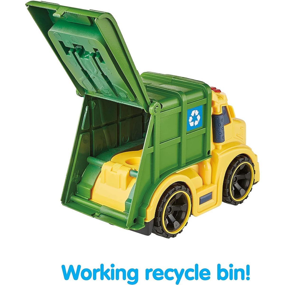 Kidoozie Lights n' Sounds Recycling Truck, Friction Powered, Opens Trash Can for Ages 3+, Multicolor