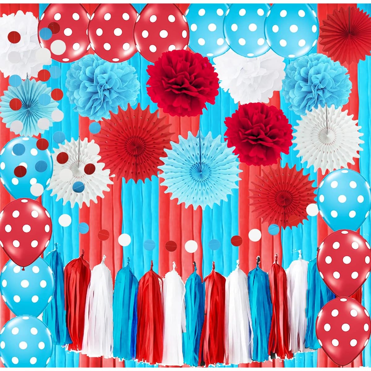 Dr. Seuss Birthday Party Decorations/Dr. Seuss Baby Shower Decorations/Sing One and Sing Two Birthday Decorations Dr. Seuss Cat in the Hat Theme Party/Turquoise White Red Polka Dot Balloons