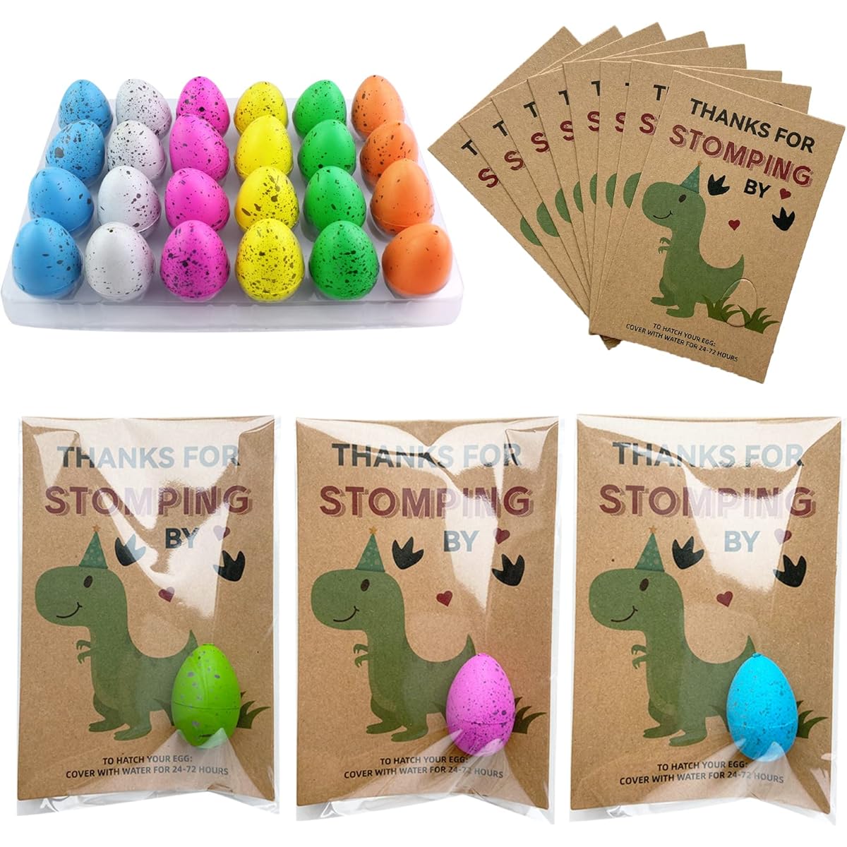 Dinosaur Party Favors - Dinosaur Birthday Party Supplies - 24 Pack Bulk Dinosaur Egg Hatching Cards
