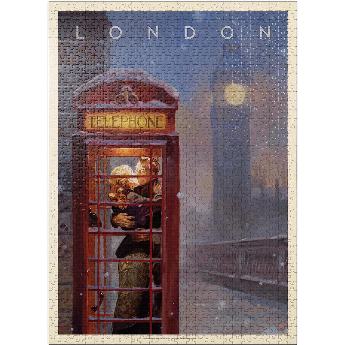 United Kingdom: London Telephone Booth Vintage Poster - Premium 1000 Piece Jigsaw Puzzle for Adults