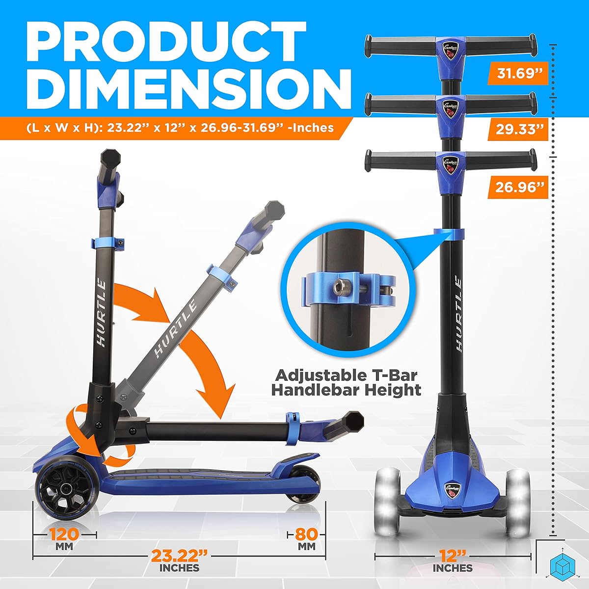 Hurtle HURXLPK 3 Wheel Scooter for Kids with Foldable Stand Kids Toddler Toy Kick Scooter with Built-in LED Wheel Lights, Anti-Slip Wide Deck, Adjustable Height, Perfect for Outdoors