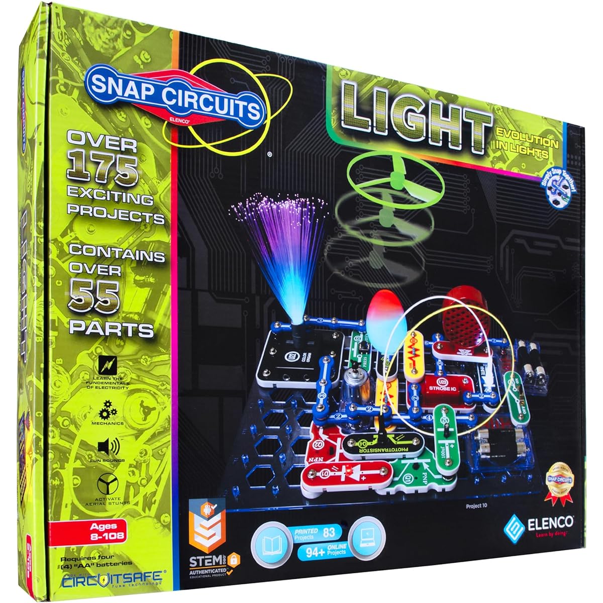 Snap Circuits LIGHT Electronics Exploration Kit | 175+ Exciting STEM Projects | Full Color Project Manual | 55+ Snap Circuits Parts | STEM Educational Toy for Ages 8+ Multi [Parallel Import]