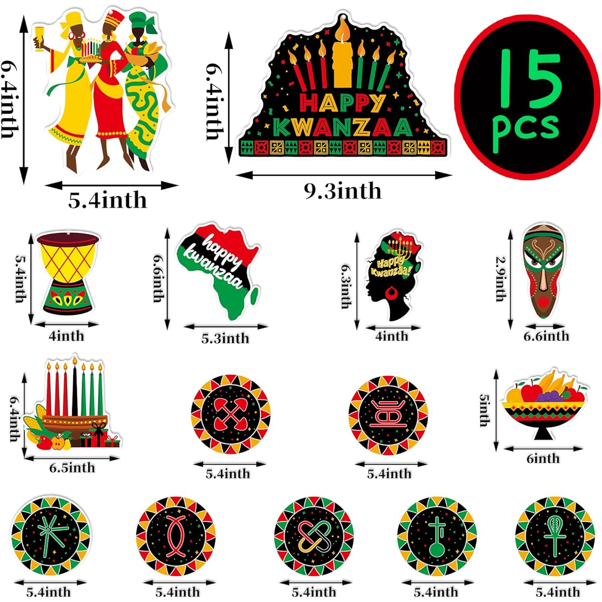 Kwanzaa Decorations 15 Pieces Happy Kwanzaa Kinara Cards Kwanzaa Hanging Swirl Decorations for Home Office Classroom Kwanzaa Hanging Decor Kwanzaa Party MISS FANTASY