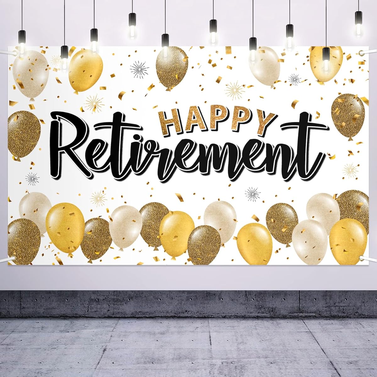 LASKYER Happy Retirement Gold Large Banner - Support Your Retirement Celebration Home Wall Photo Prop Backdrop Farewell Party Decorations
