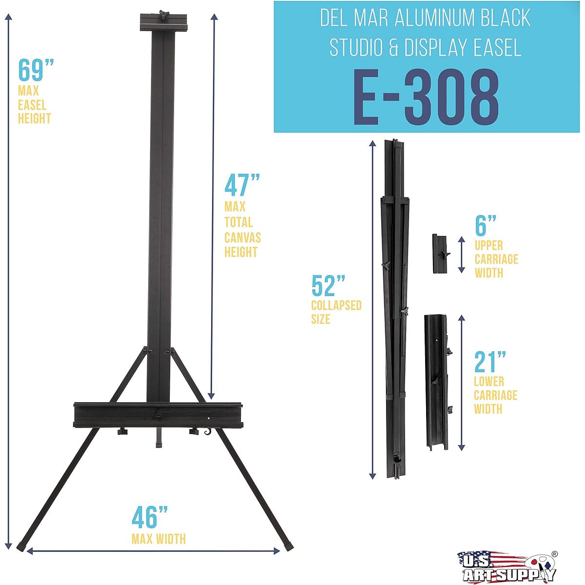 US Art Supply Del Mar Aluminum Light-Weight Studio Easel with Adjustable Tray and Palette Holder by US Art Supply