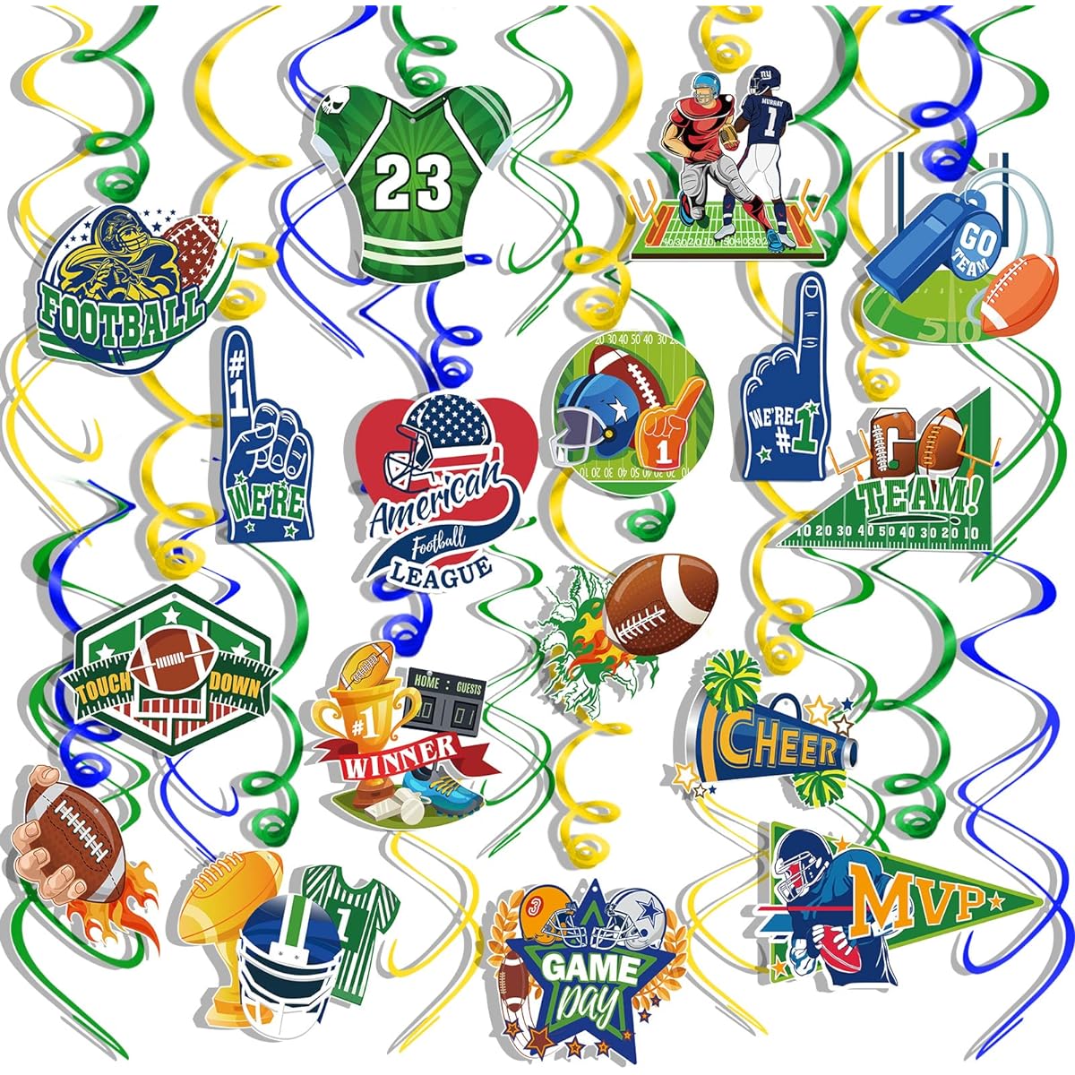 HOWAF Football Party Hanging Swirl Decorations 30 Pieces Super Football Bowl Foil Swirls Football Theme Party Supplies Football Game Party Spiral Streamer Decoration Football Party Ceiling Decoration Supplies