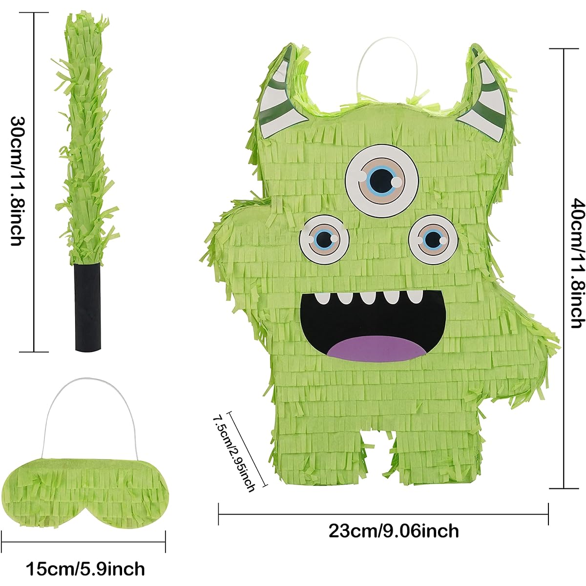 Halloween Green Devil Pinata for Kids and Adults, Size 15.75 x 9.06 with Wooden Stick, Great for Party Decorations
