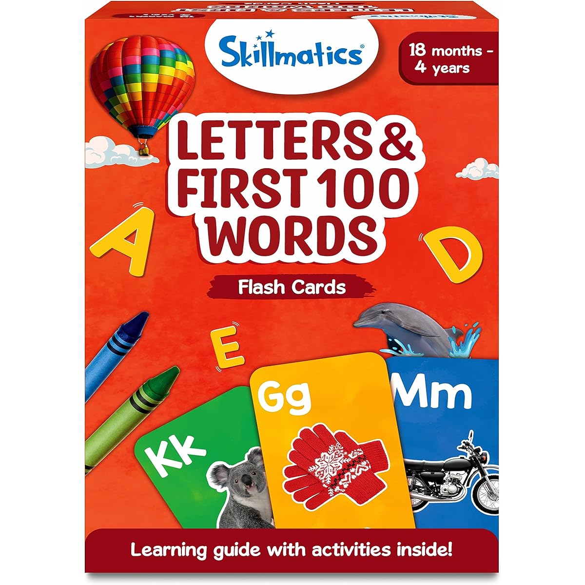 Skillmatics Thick Flash Cards for Toddlers - Letters and First 100 Letters 3-in-1 Educational Game Gift with Learning Activities for Ages 18 Months to 4 Years Old, 100 Pictures
