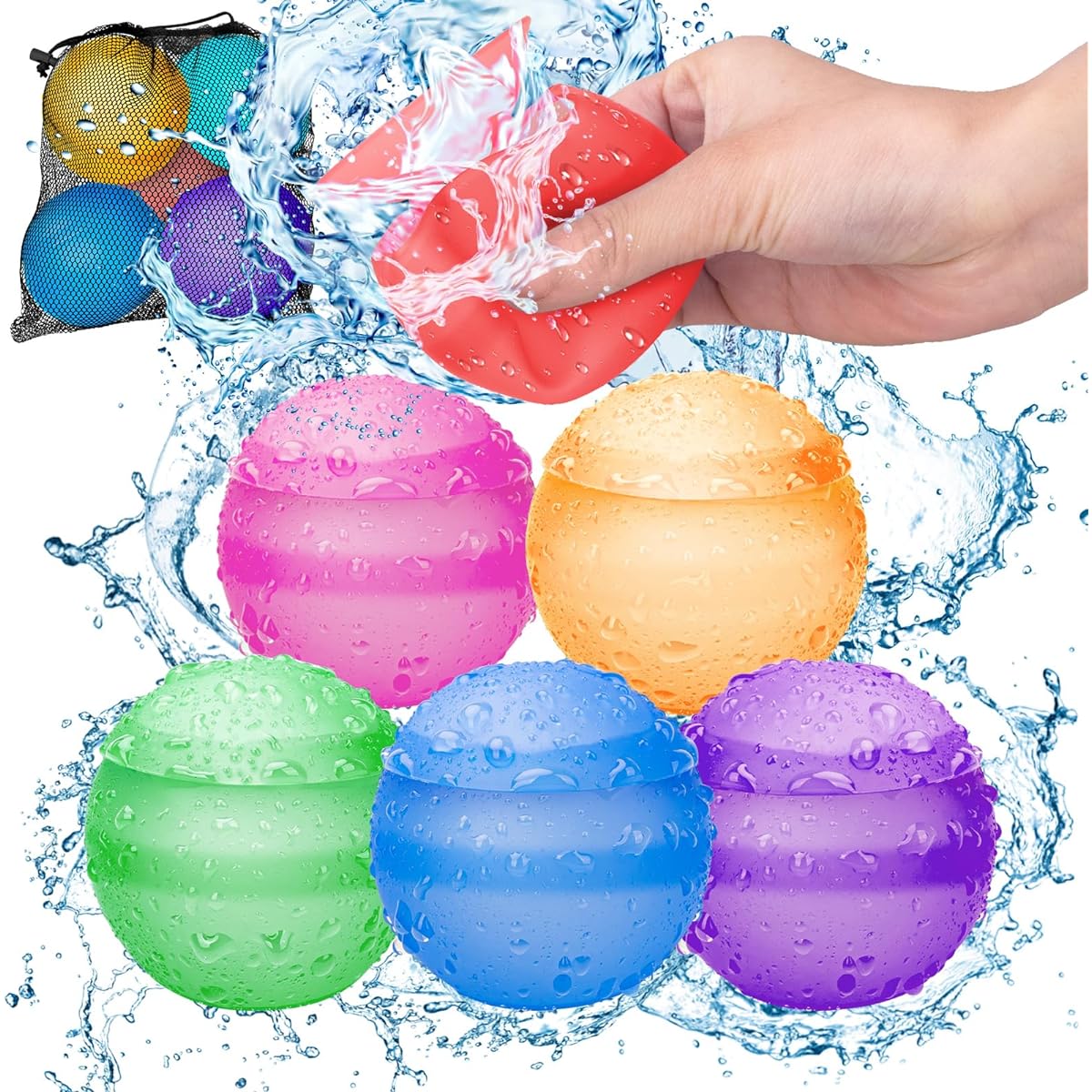 Samtop Water Ball Summer Toys for Boys and Girls Pool Beach Toys Outdoor Activities Water Games Toys Self-Seal Water Splash Balls (Pack of 6)