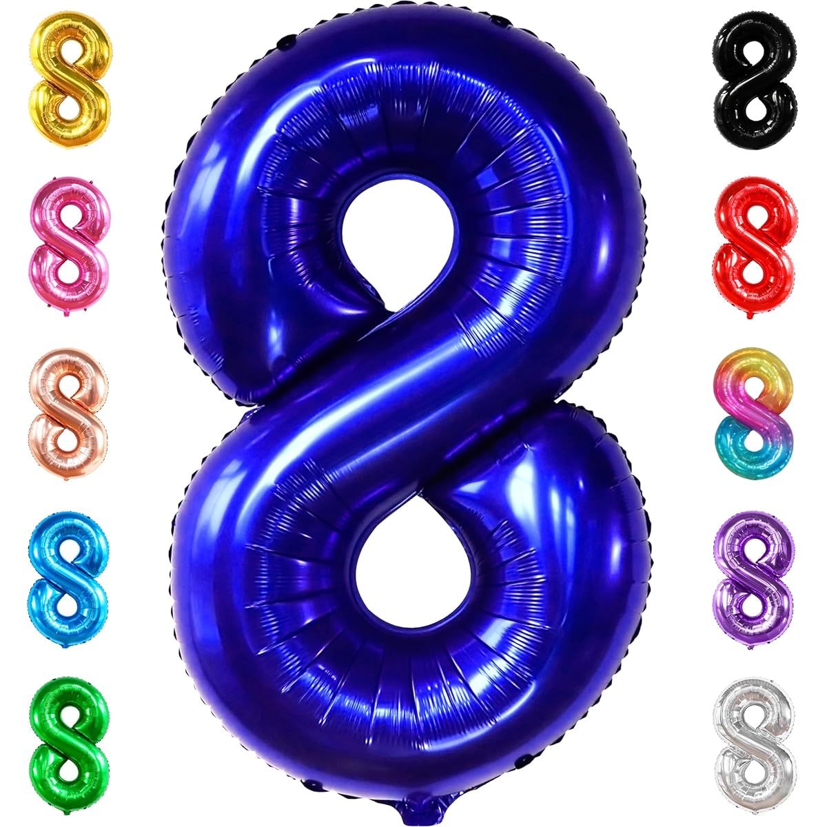 Giant Navy Blue Number 8 Balloon - 40 Inch | 8th Birthday Decorations Boy | Navy Blue Foil Balloons 8 Birthday | Blue 8 Balloons Number Baby Shark Birthday Decorations | 8 Year Old Balloons