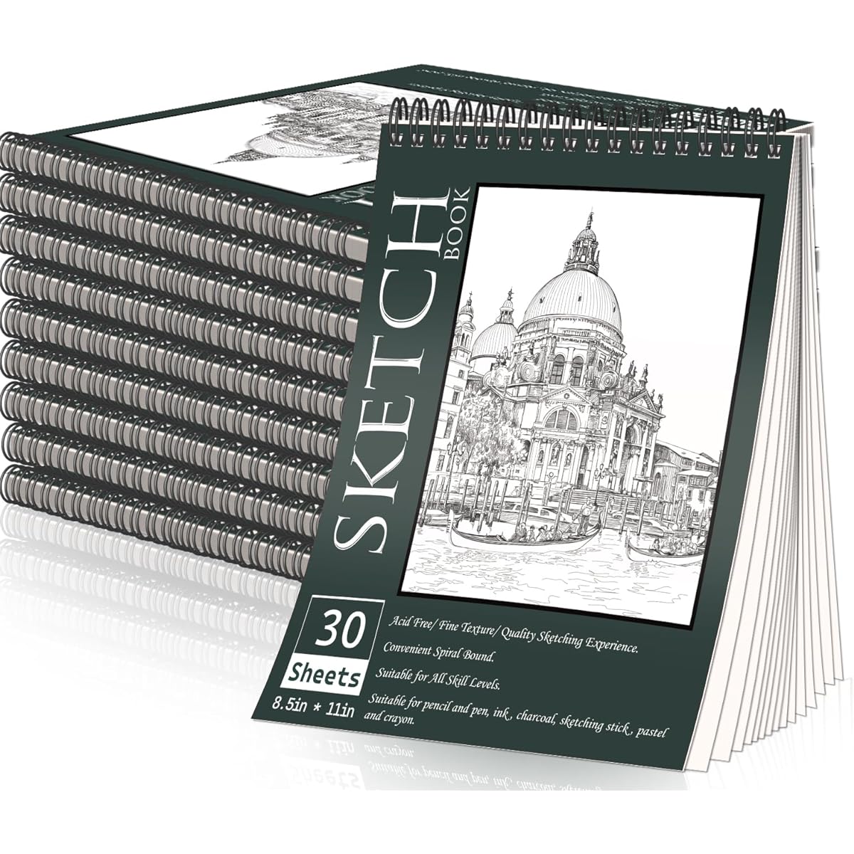 OSIMIG Sketchbooks 8.5" x 11", Set of 10 Top Spiral Bound Sketch Pads, 300 Sheets (70lb/100gsm) Drawing Paper Pads Sketchbooks for Kids, Artists, Adults Art Supplies