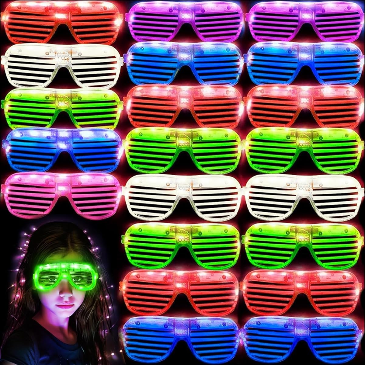 LED Glasses Glow Stick Glasses Halloween Party Favors Glow in the Dark Party Supplies for Adults Rave Neon Flash Sunglasses Light Up Toys Birthday Carnival Halloween Party Gifts