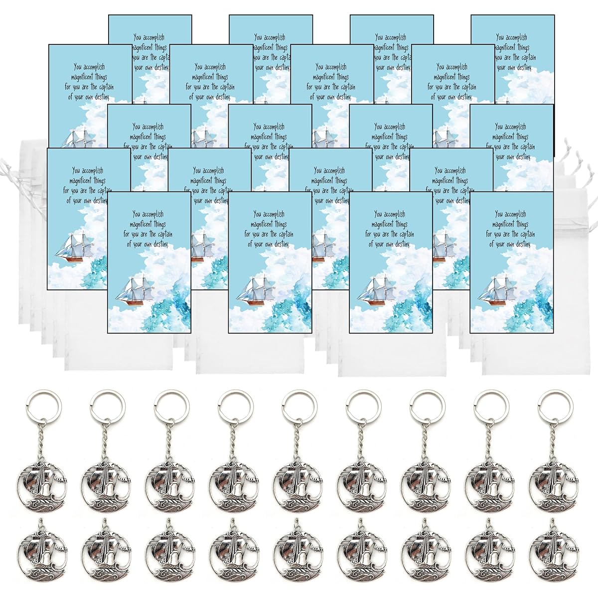 Smiling Wisdom - Captain - Your Own Destiny - Bulk 20 Count - Staff Employee Inspirational Mini Keepsake Cards - Appreciation Wallet Cards, Drawstring Bags, Metal Keepsake Gift Set (60 Pieces) - Silver