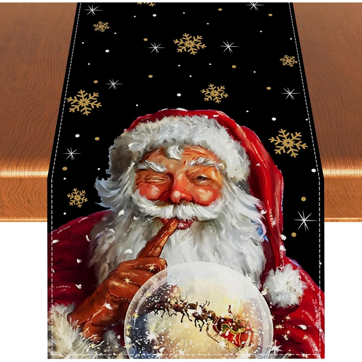 Rvsticty Linen Black Christmas Table Runner Santa Claus Christmas Tablecloth Winter New Year Christmas Decoration Christmas Decoration Supplies for Home Kitchen Table 13x72 Inch