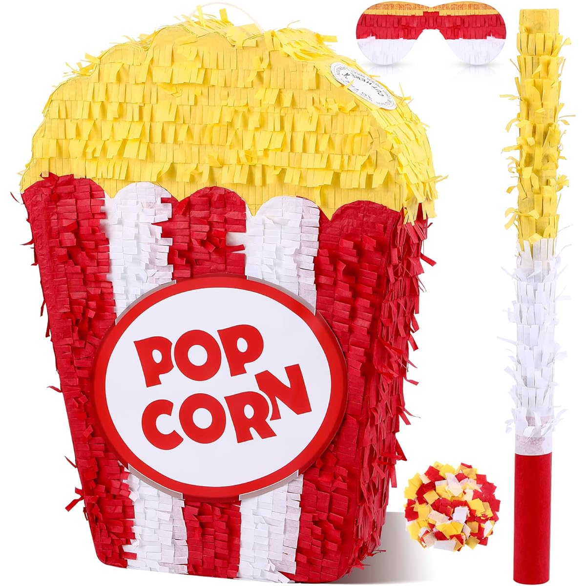 Little Movie Popcorn Pinata Carnival Movie Night Theme Party Supplies Birthday Party Decorations Wooden Stick Paper Blindfold Confetti Set for Adults Girls and Boys 15.7 x 13 x 2.7 inches