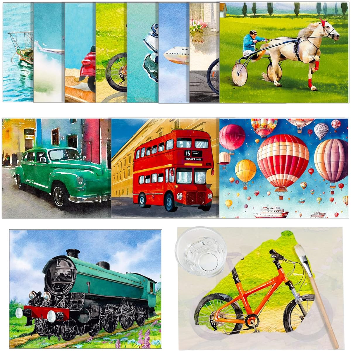 Dementia Products for Seniors Reusable Water Painting Toys with 1 Paint Brush Dementia Activities Vehicles Themed Water Doodle Coloring Book Patient Gifts Coloring Games 20 Pieces