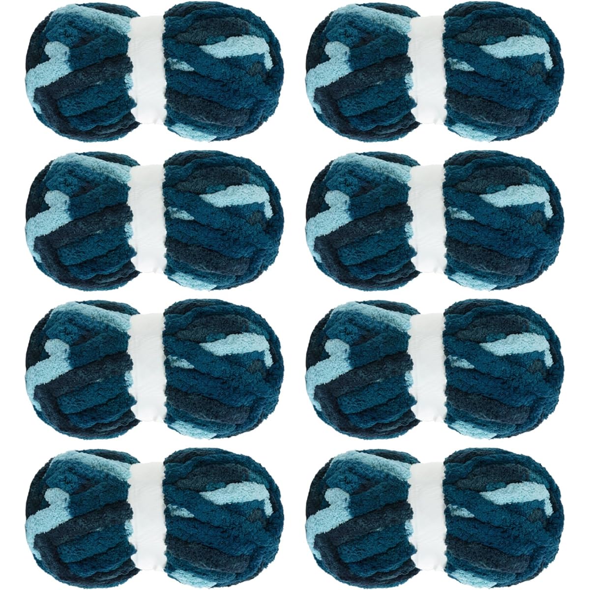 MABOZOO Tie Dye Chunky Yarn for Crochet - 8 Pack Dark Blue Fluffy Jumbo Chenille Yarn Soft Plush Yarn Bulky Huge Thick Fuzzy Yarn for Hand Knitting and Arm Knitting (11.7 Yards 8oz Each Skein)