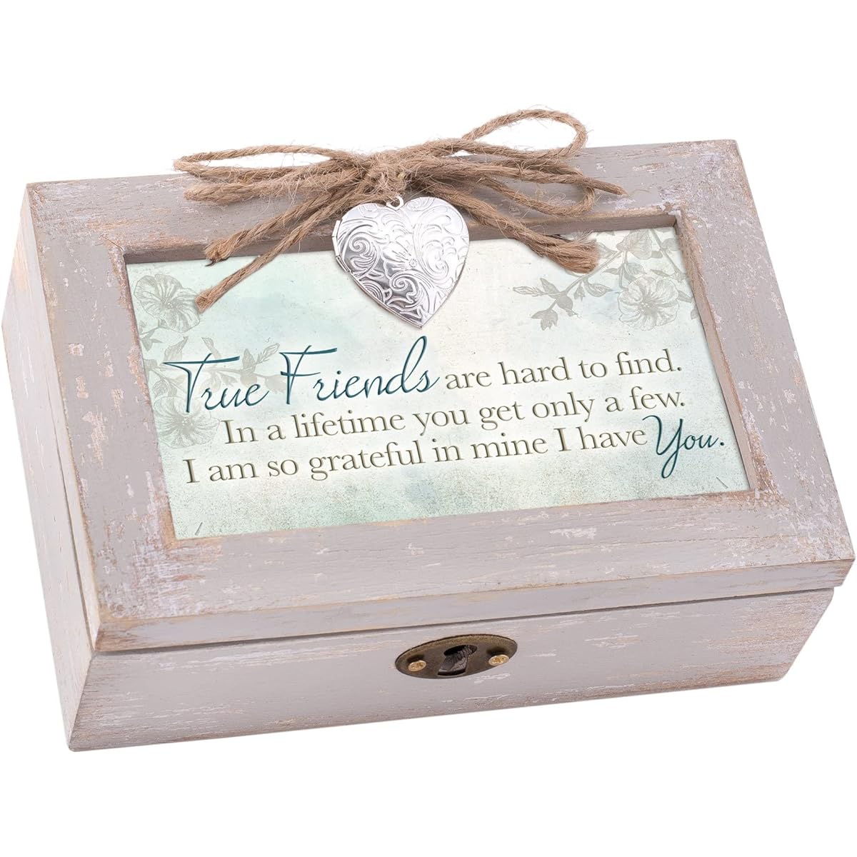 True Friends Hard to Find Natural Taupe Jewelry Music Box Playing a Wonderful World