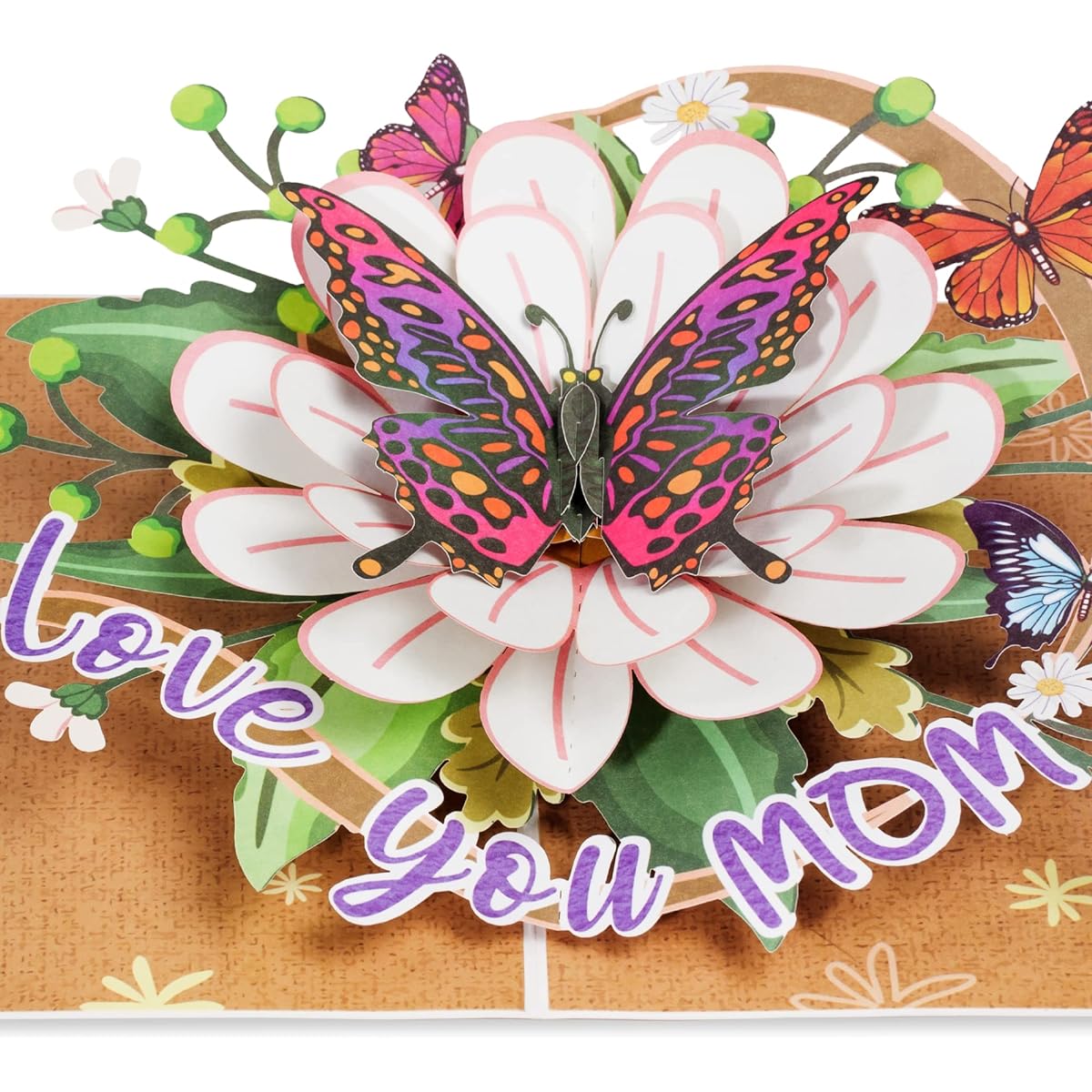 Paper Love Frndly Pop Up Mother's Day Card Love Mom Butterfly Handmade Recycled Eco Friendly 8" x 6" Cover with Removable Note Tag