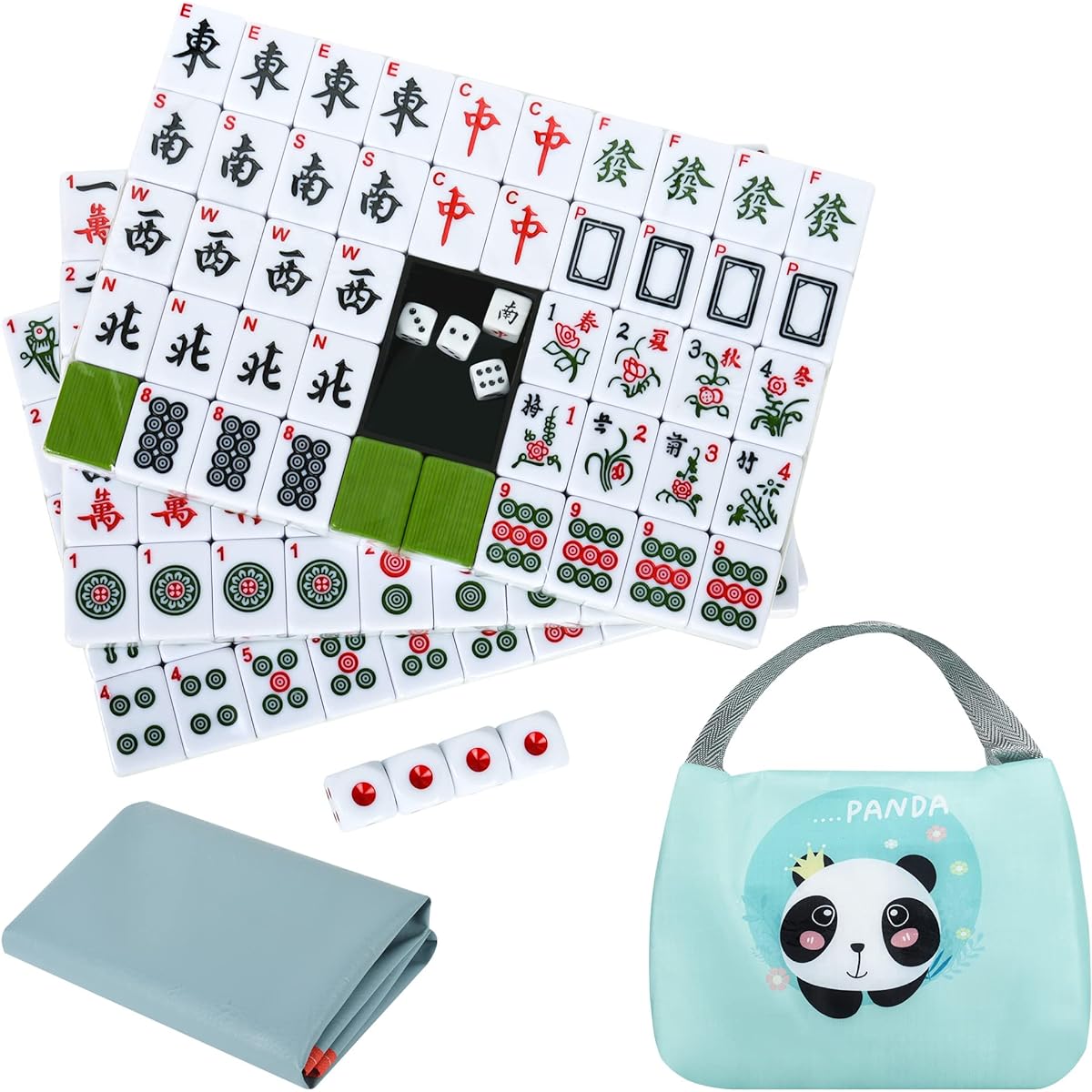 TWBTC 30mm(1.2") Chinese Green Mahjong Set - 144 + 2 Numbered Tiles, Travel-Friendly with Accessories - Ideal for Family Gatherings and Game Nights