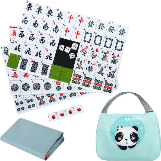 TWBTC 30mm(1.2") Chinese Green Mahjong Set - 144 + 2 Numbered Tiles, Travel-Friendly with Accessories - Ideal for Family Gatherings and Game Nights