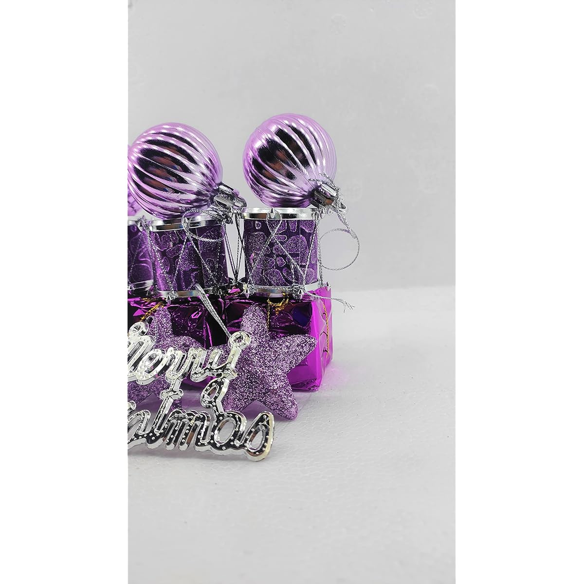 Mahdiya Christmas Decorations Special Pack Christmas Decorations 6 Balls/6 Drums/6 Glitter Stars/2 Merry Christmas Signs/6 Gift Box Suits | Tree Deco Home Nativity Set Office Church Party Elegant Look Set of 26