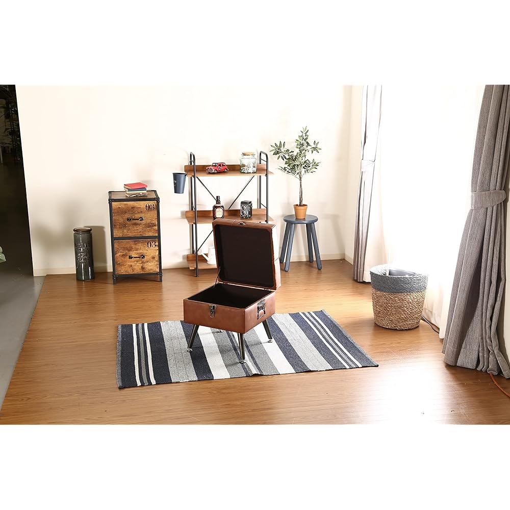 Fuji Boeki Stool Width 40 x Depth 40 x Height 44cm Brown Trunk Type Storage Synthetic Leather Load Capacity 80kg Dauchez 18561