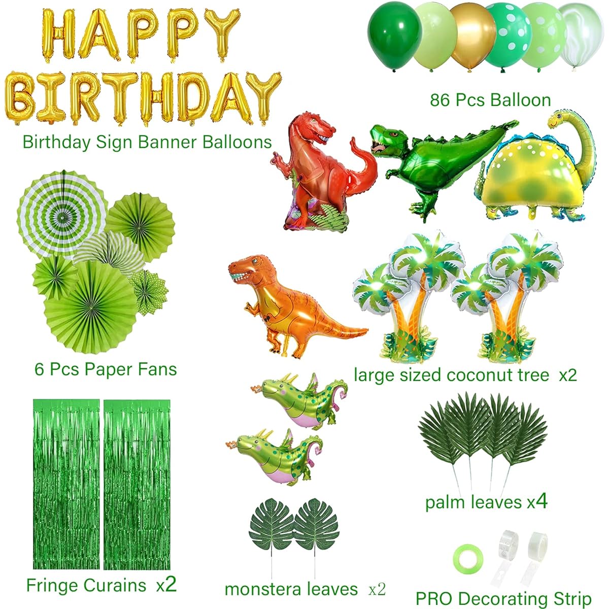 JAN PENG Dinosaur Birthday Party Decorations Dinosaur Themed Party Favors Happy Birthday Banner Dinosaur Balloon Arch/Paper Fans/Curtains/Dinosaur Party Supplies for Shower/Birthday Party