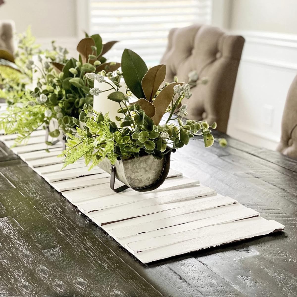 Wooden Table Runner Natural Durable Wooden Table Runner 50 x 12 Inch with Thick Felt Backing for Dining Room Table Decorations, Farmhouse Decor, Wedding Decor, White
