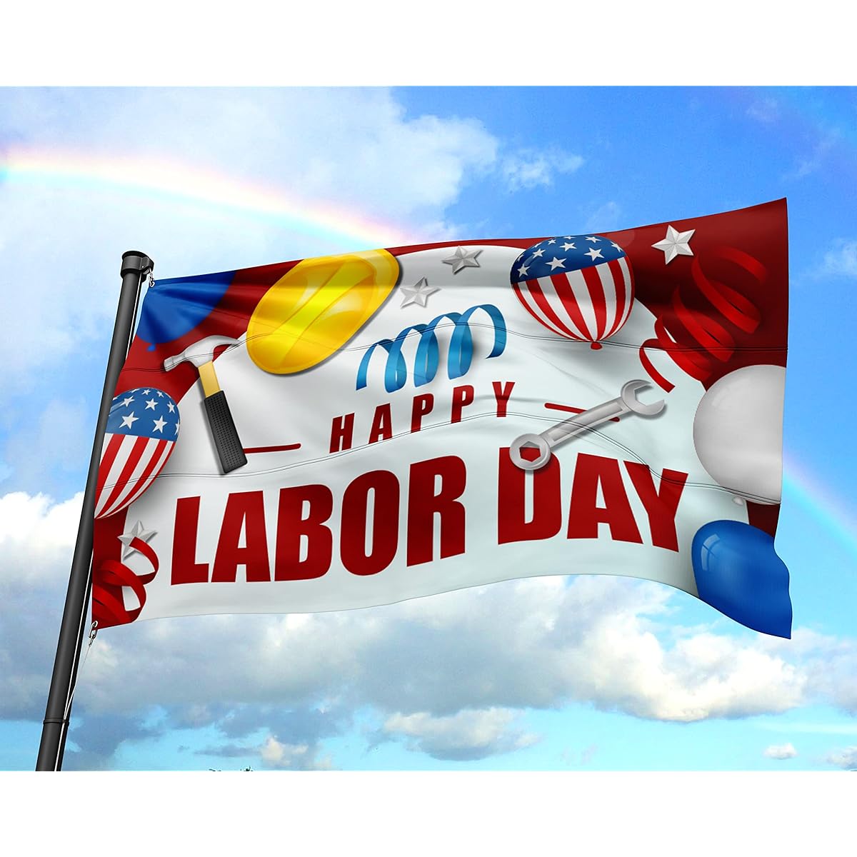 Happy Labor Day Flag Decoration for Outdoor & Outdoor Use with 2 Solid Brass Grommets for Hanging - 3x5 Feet