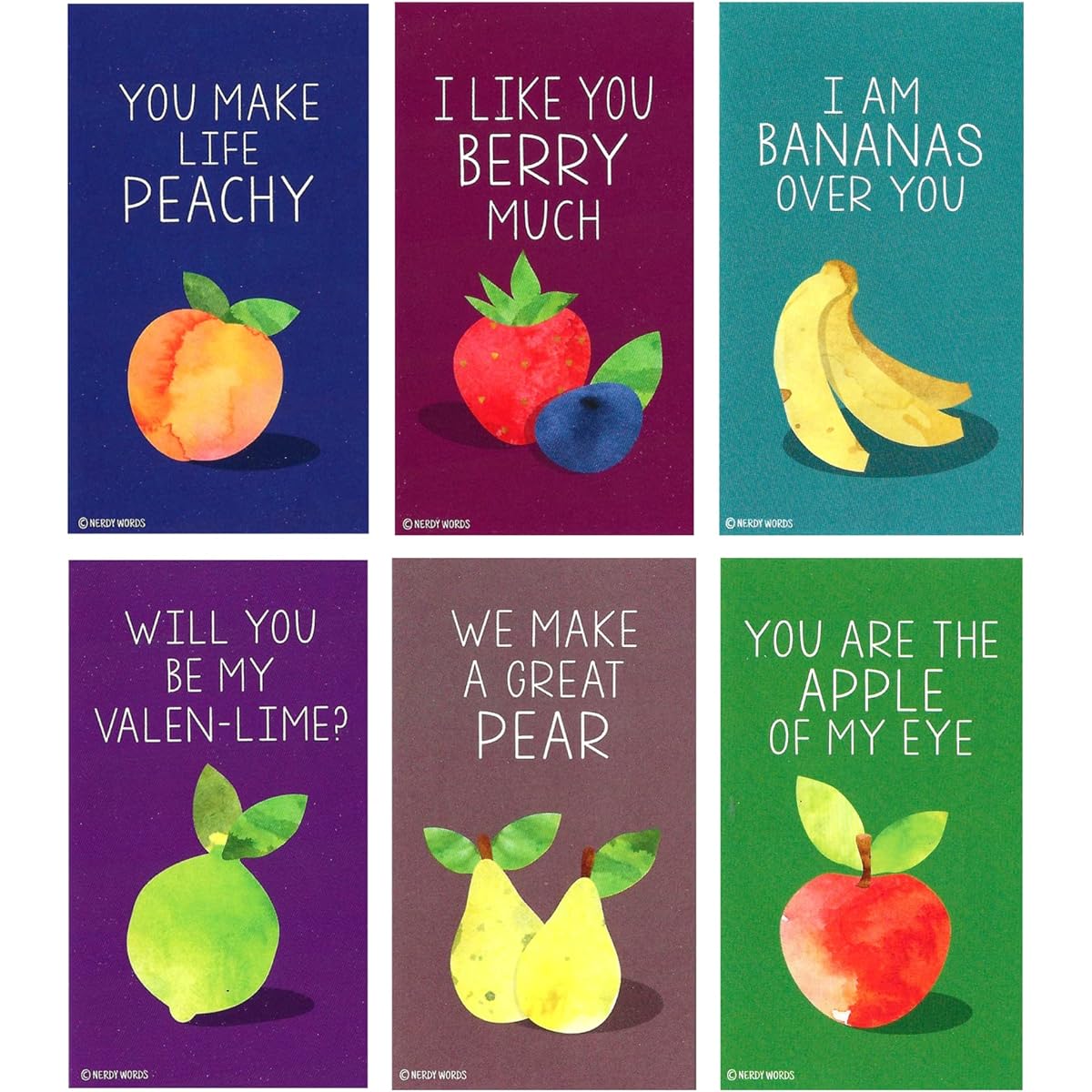 Nerdy Words Mini Fruit Valentine (Wallet Size Card with Mini Envelope) for Valentine's Day (Set of 24)