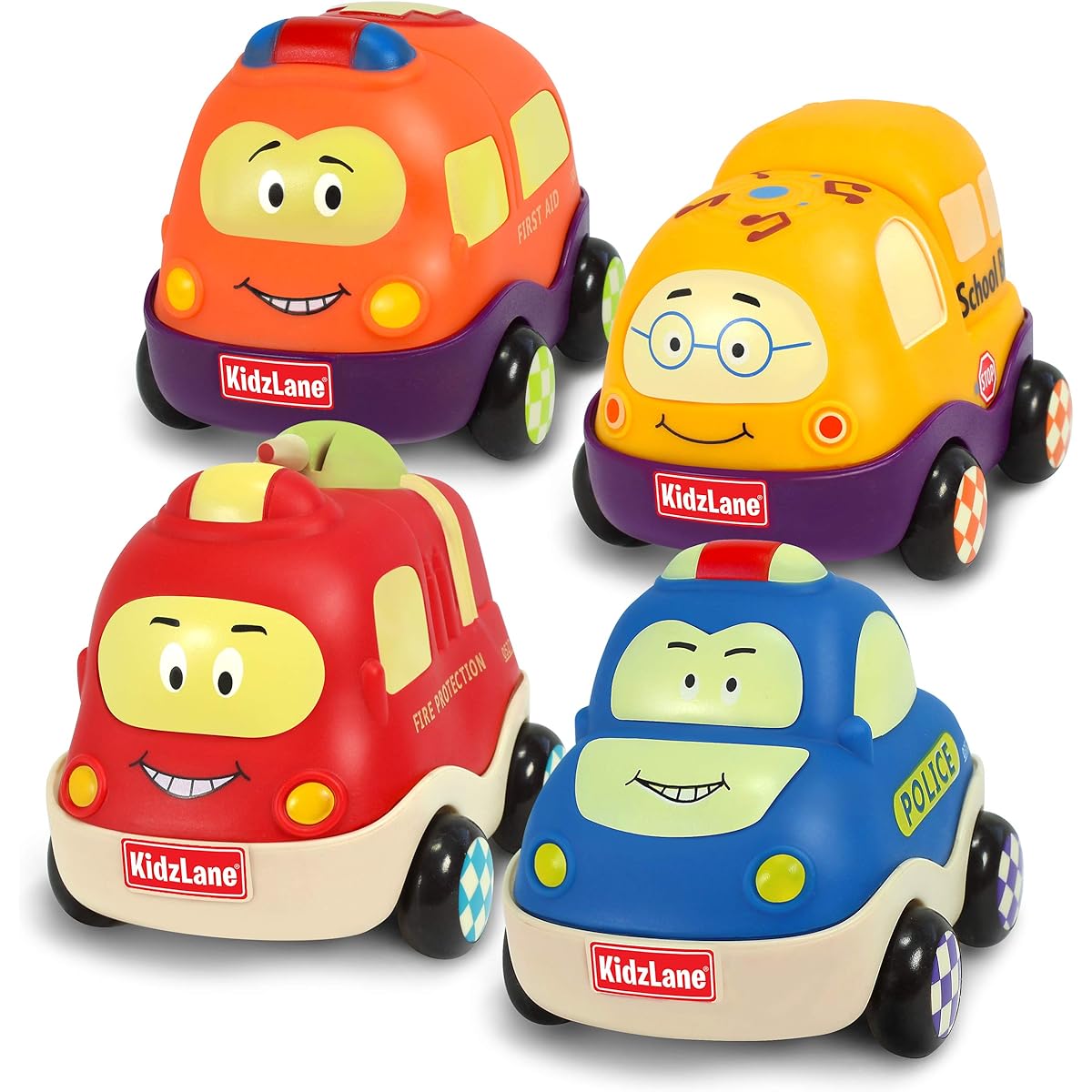 Kidzlane Pull Back Cars for Toddlers | Baby Toy Cars for Boys or Girls Ages 1-3 | Soft and Durable Pull Back Car Toys | Set of 4 | Toddler Car Toys Stroller Toys