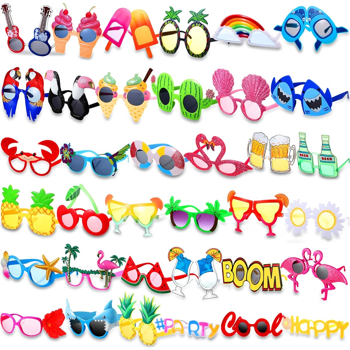 Xuhal 36pcs Luau Party Sunglasses Funny Hawaiian Glasses Tropical Fun Sunglasses Beach Decorations Party Favors Summer Beach Pool Themed Party Supplies for Kids and Adults