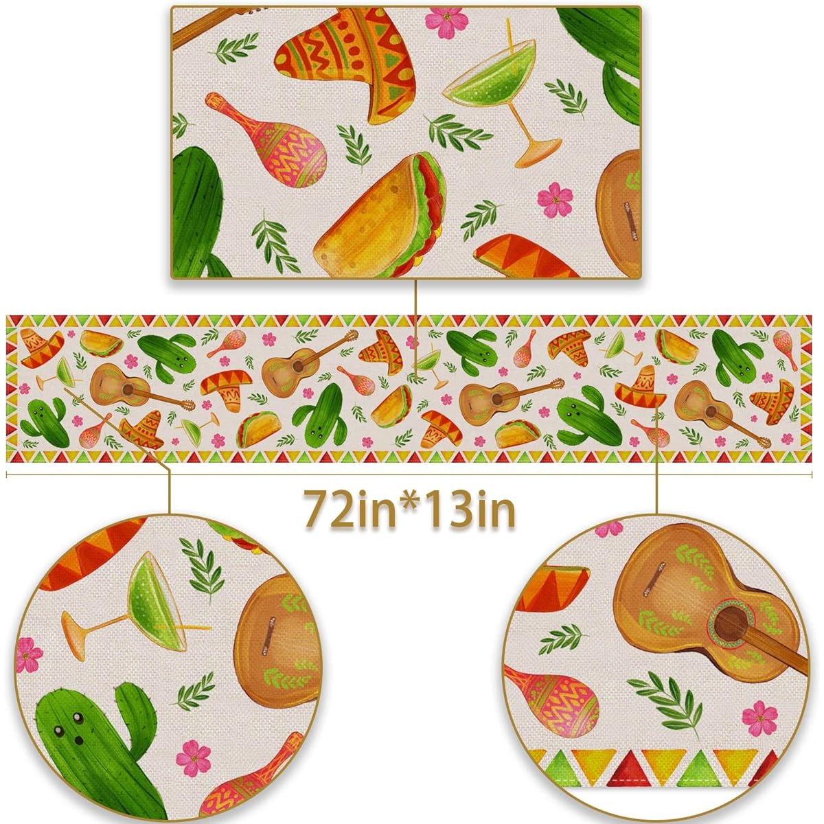 Cinco de Mayo Table Runner Mexican Fiesta Cactus Sombrero Taco Theme Festival Holiday Party Kitchen Dining Home Decoration
