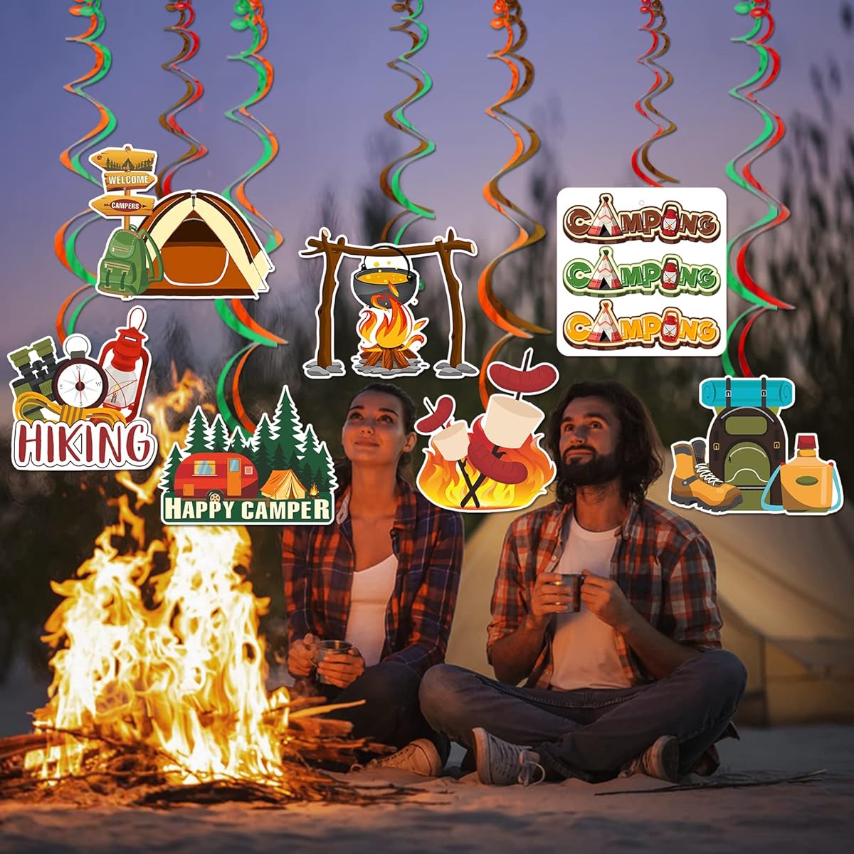 Camping Party Hanging Decorations Campfire Birthday Party Decorations Happy Camper Birthday Decorations Happy Camper Party Decorations