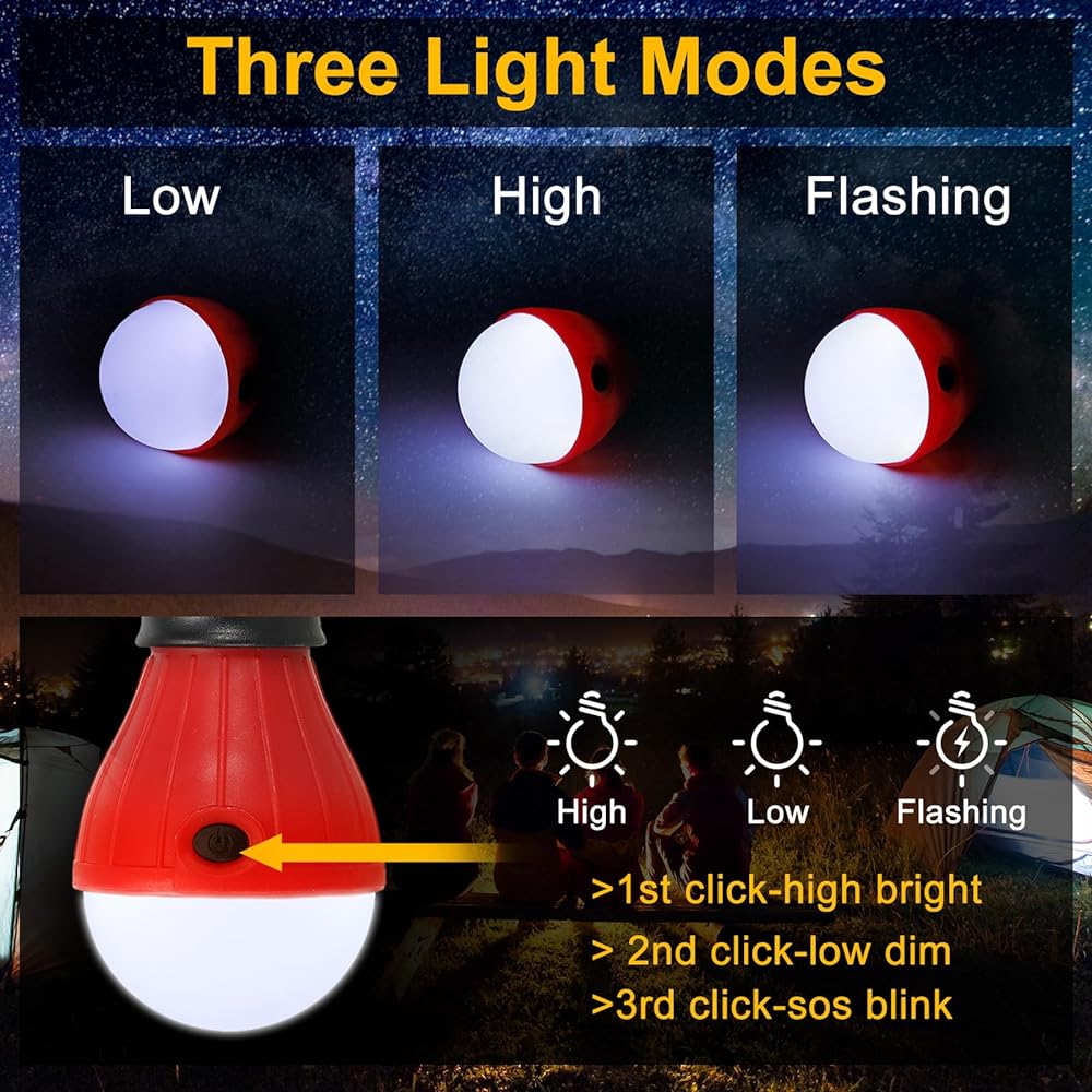 PATIKIL Tent Lantern 4 Pieces Portable Camping Light LED Camping Light Backpack Camping Hiking 145 x 52mm Red