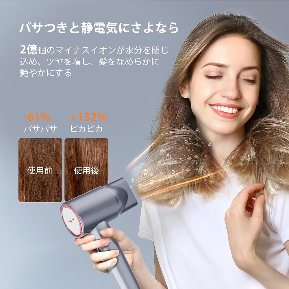 HIXZAP Dryer, Large Air Volume, Quick Drying, Hair Dryer, 200 Million Negative Ions, Lightweight, 110,000 Rotations, 1300W, Hair Care, Beautiful Hair, Comes with Nozzle, Static Electricity Control, Hot/Cold Air Switching, Quiet, For Home Use, PSE Certifi