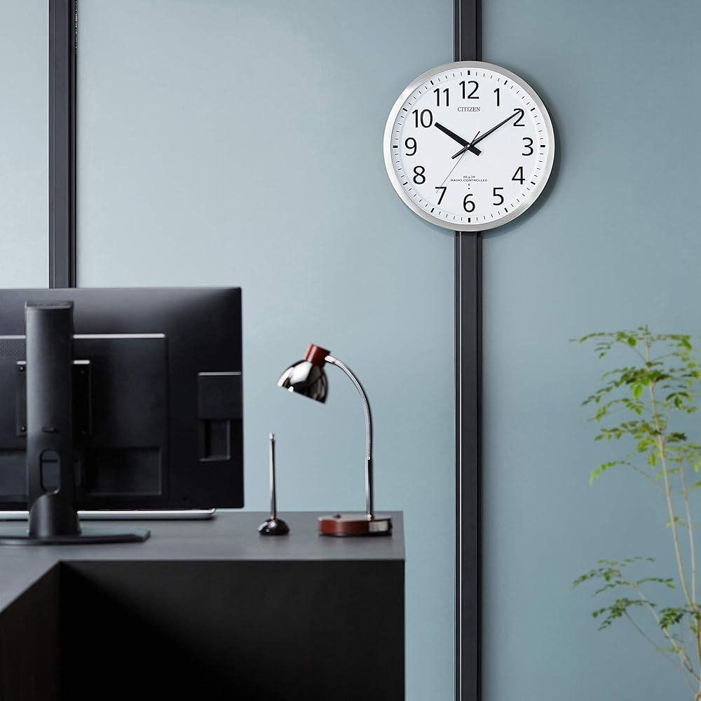 RHYTHM Wall Clock Radio Controlled Clock Office Stainless Steel Frame Continuous Second Hand Silent Silver Φ45x5.6mm Office Supplies Factory Office Spacey M463 Citizen CITIZEN 8MY463-019