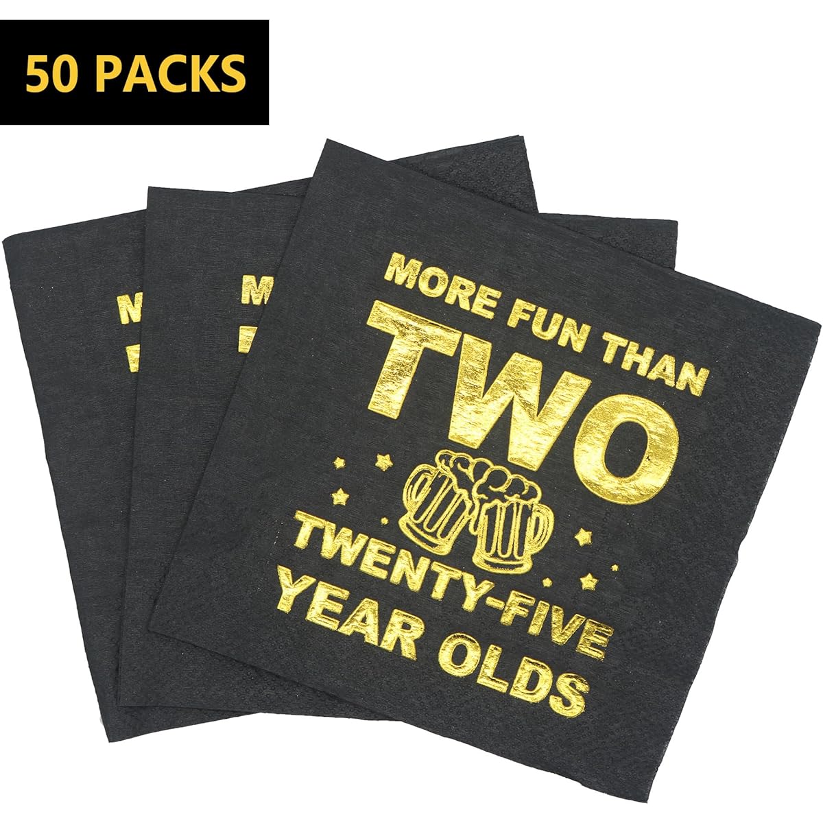 More Fun Than Two Twenty Napkins for 5 Year Olds, Happy 50th Birthday Napkins, 50 Fabulous Napkins, 50th Birthday Party Decorations, 50th Decorations (5 x 5 inch Gold Foil 30 Pack)