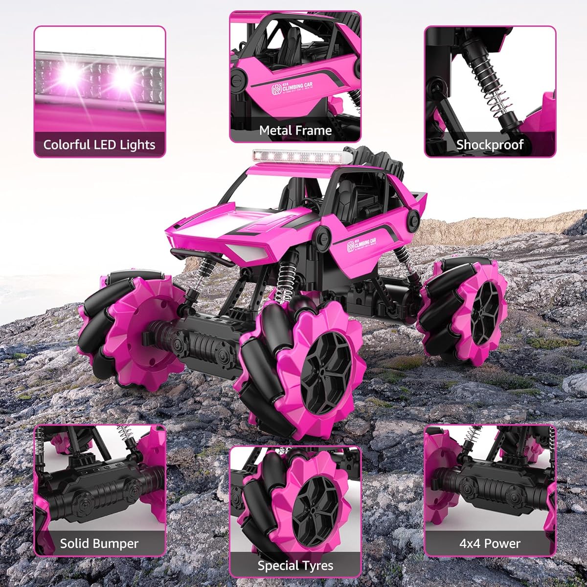 NQD 1:14 Remote Control Big Monster Car 4WD Off-Road Rock Electric Toy All Terrain Radio Remote Control Vehicle Truck Crawler for Boys and Girls