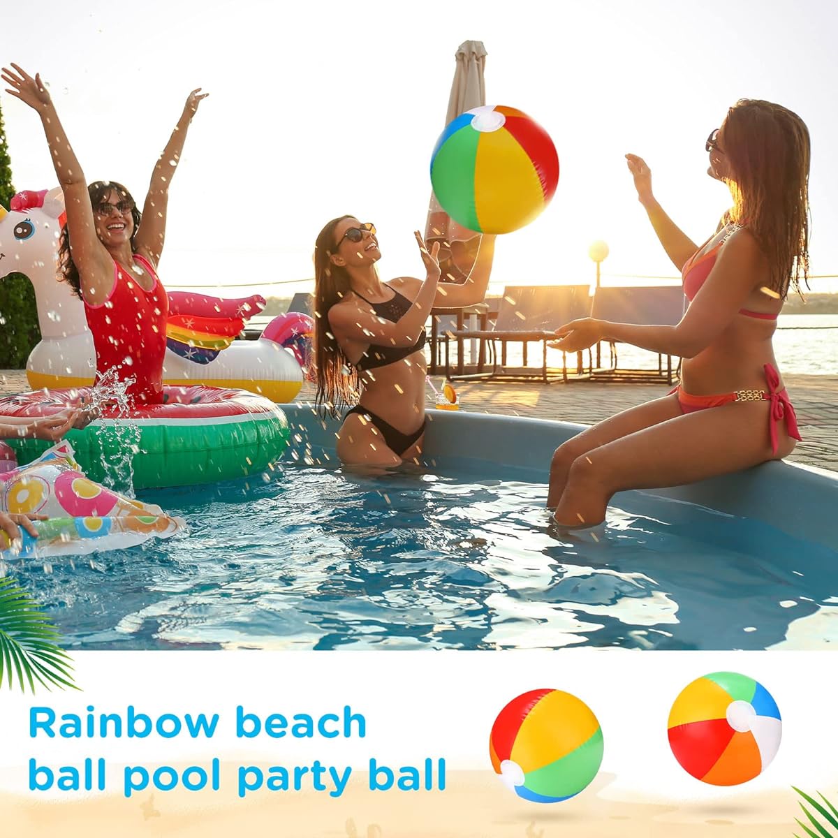 Tanlade Inflatable Beach Balls Bulk 10" Rainbow Beach Balls for Kids, Fun Pool Party Favors, Pool Beach Balls, Summer Birthday Water Games Toys