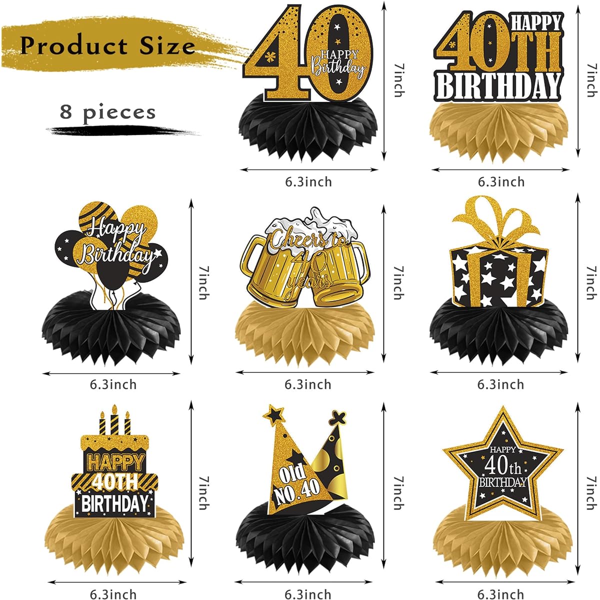 40th Birthday Decoration Honeycomb Centerpiece Women's Men's Black Gold Cheers Until 40 Table Centerpiece Topper 40th Birthday Party Creative Table Sign Decoration Easy Installation Vicycaty