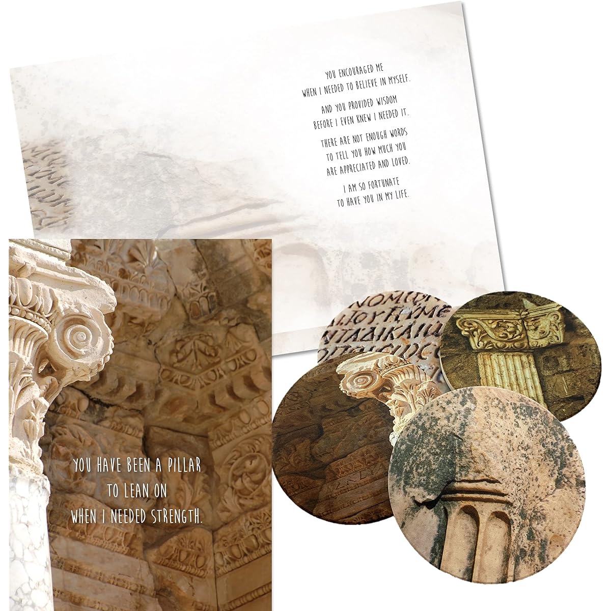 Smiling Wisdom - Mother Father Mentor - Pillars of Strength Greeting Card and Matching European Themed Tile Keepsake Gift Set - Women Men Mom Dad (Pillars)