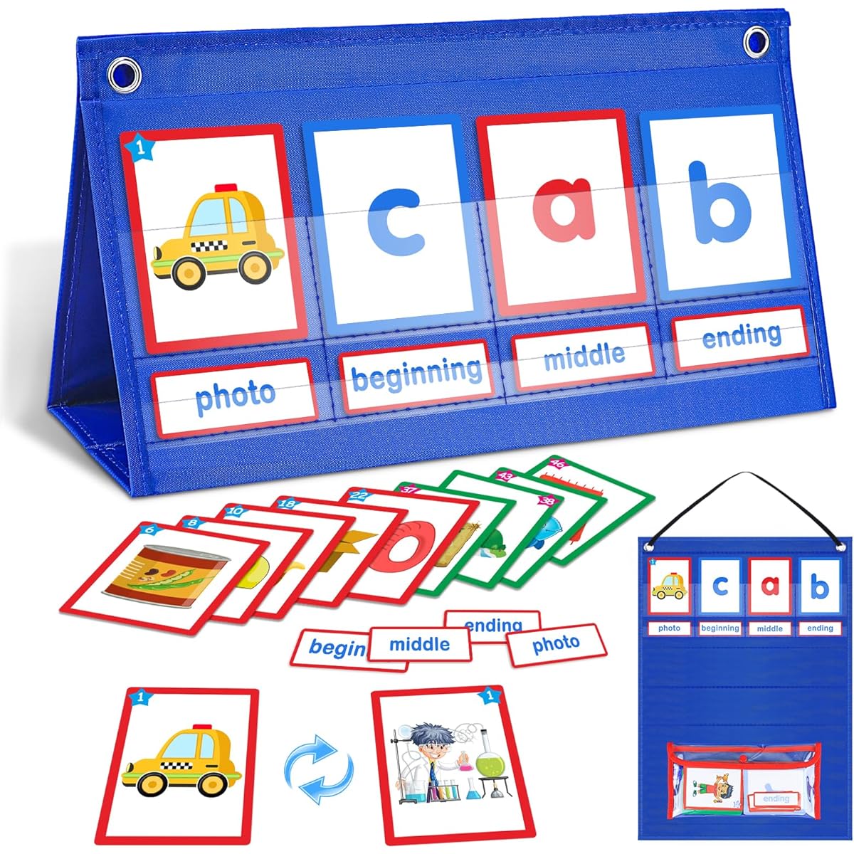 CVC Word Builder Desktop Pocket Chart CVC Word Spelling Game Literacy Learning Cards Fine Motor Montessori Educational Toys for Kids Preschool Learning Activities