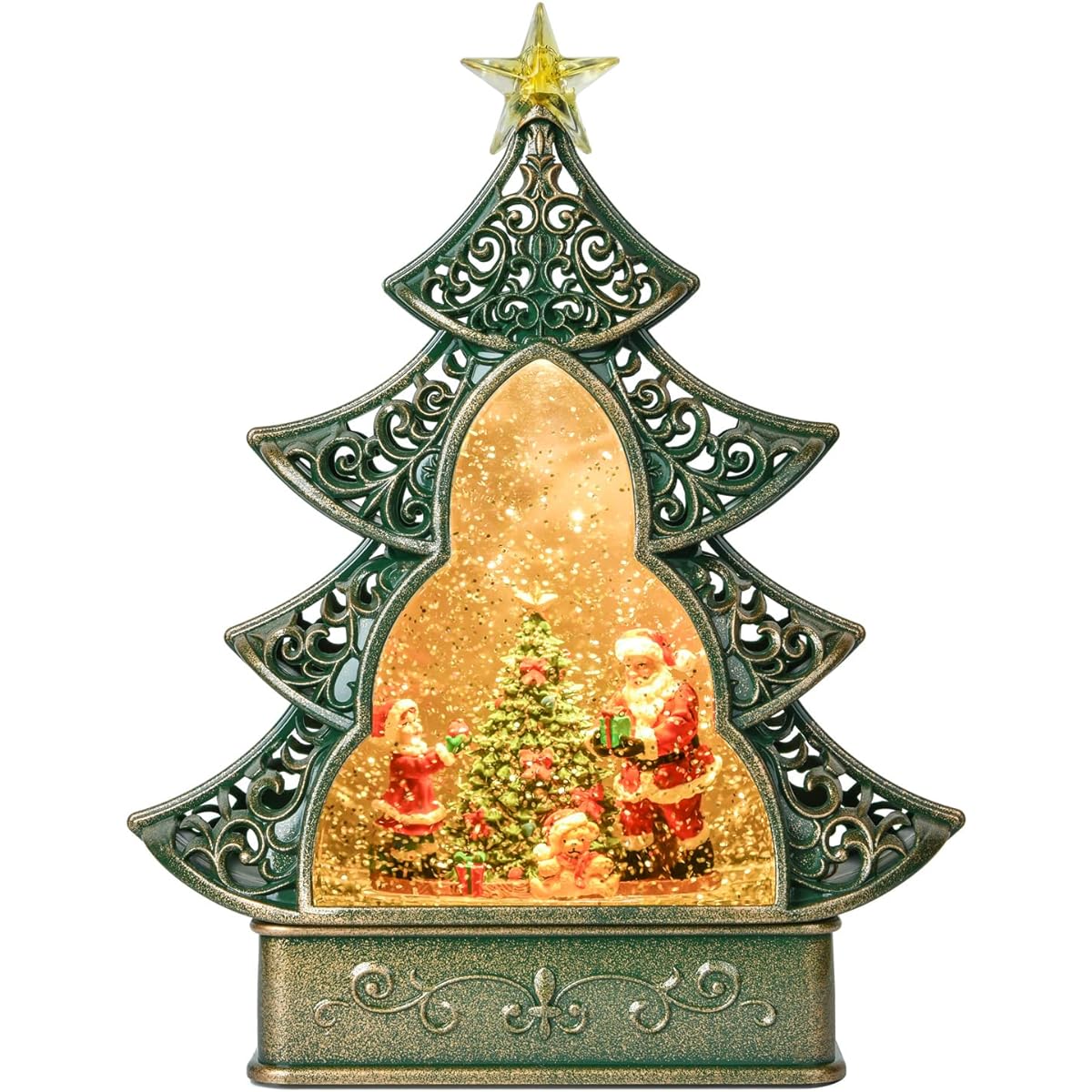 Lvydec Lighted Snow Globe Christmas Lantern Christmas Tree Shape Musical Glitter Water Globe Lantern Christmas Home Tabletop Centerpiece (Santa)