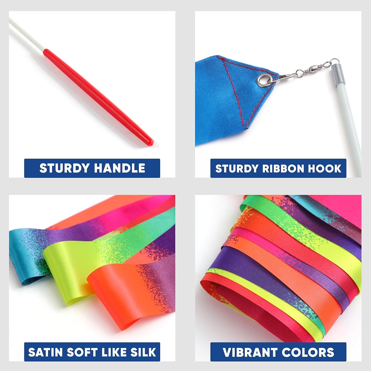 Gymnastics Ribbon Wands Set of 24 - Ribbon Dancer Wands for Kids - Rhythmic Dancing Ribbons Rainbow Party Favors - Rainbow Party Decorations - Rainbow Silk Streamers - Princess Birthday Goodie Bags